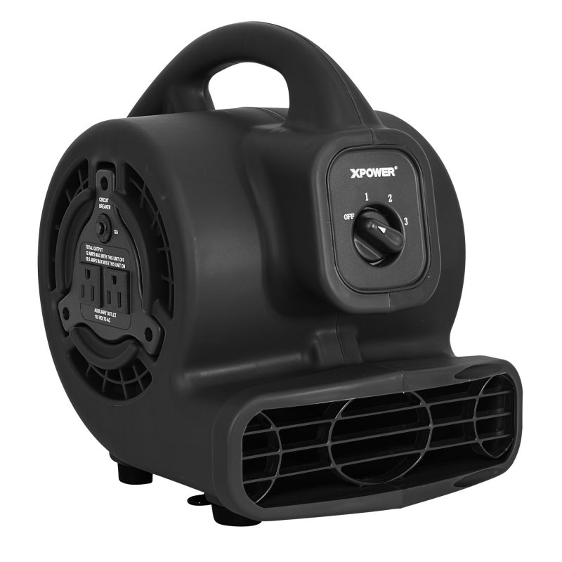 XPOWER P-200AT 1/8 HP 600 CFM 3 Speed Mini Air Mover with 3-Hour Timer and Built-In Dual Outlets for Daisy Chain 1.5-Amp 
